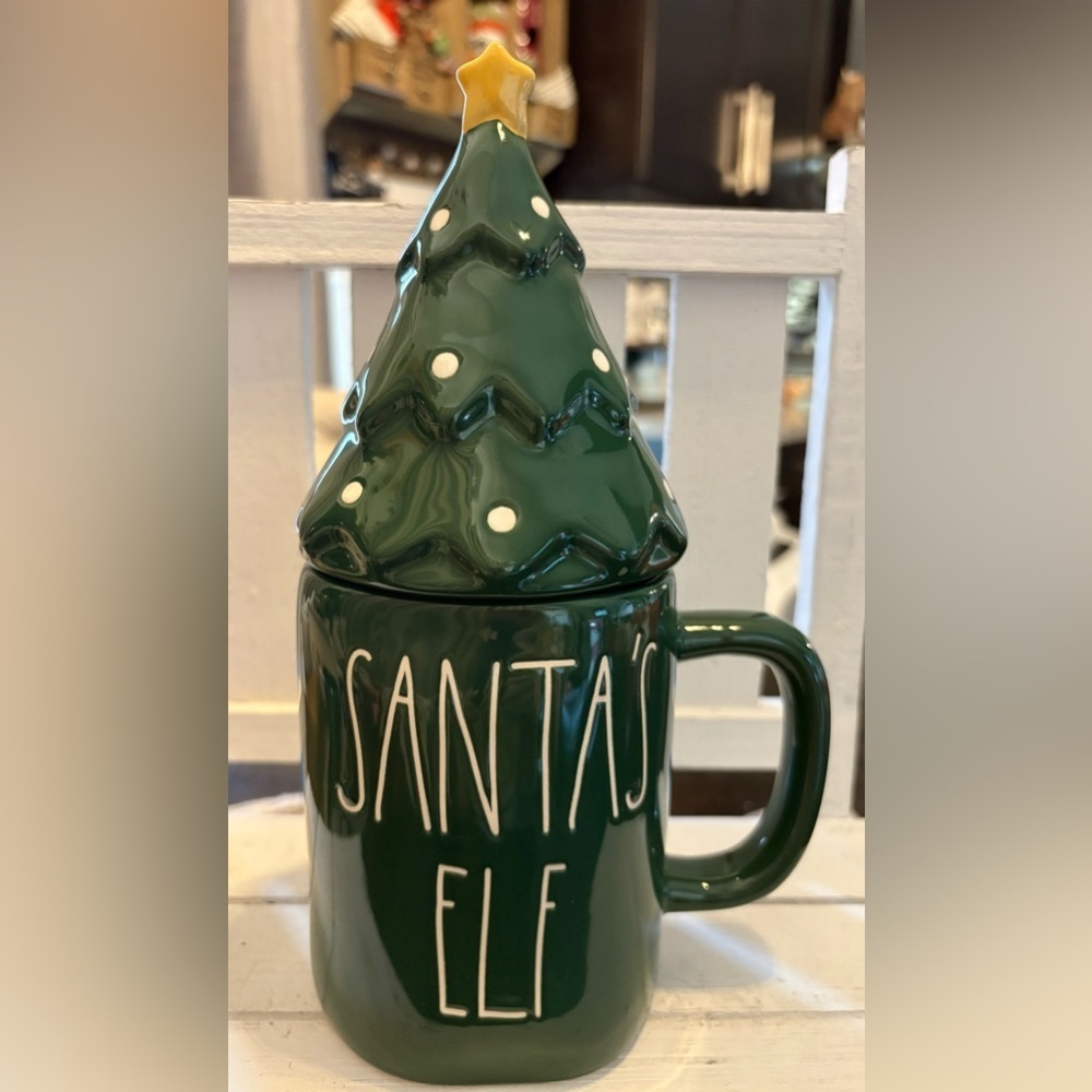 Rae Dunn Green “Santa’s Elf” Topper Mug